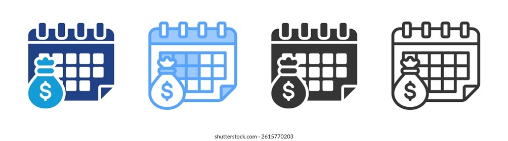 Monthly Salary icon set multiple style collection