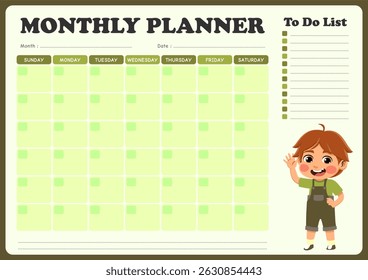 monthly schedule with illustrations of small children. suitable for children to use in organizing monthly schedules