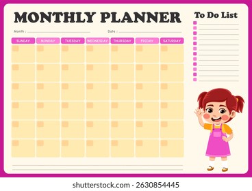 monthly schedule with illustrations of small children. suitable for children to use in organizing monthly schedules