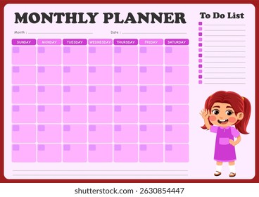 monthly schedule with illustrations of small children. suitable for children to use in organizing monthly schedules