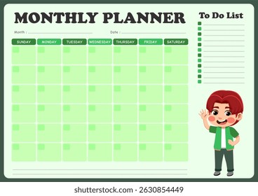 monthly schedule with illustrations of small children. suitable for children to use in organizing monthly schedules
