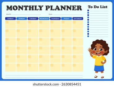 monthly schedule with illustrations of small children. suitable for children to use in organizing monthly schedules
