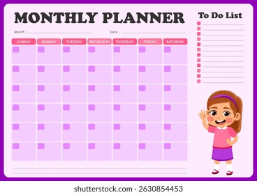 monthly schedule with illustrations of small children. suitable for children to use in organizing monthly schedules