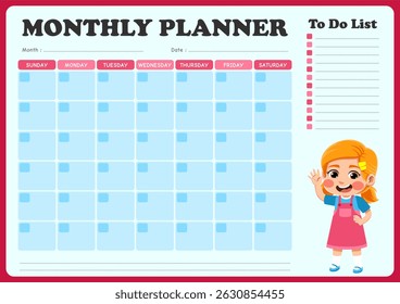 monthly schedule with illustrations of small children. suitable for children to use in organizing monthly schedules
