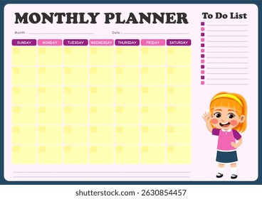 monthly schedule with illustrations of small children. suitable for children to use in organizing monthly schedules