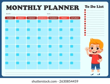 monthly schedule with illustrations of small children. suitable for children to use in organizing monthly schedules