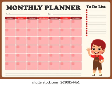 monthly schedule with illustrations of small children. suitable for children to use in organizing monthly schedules