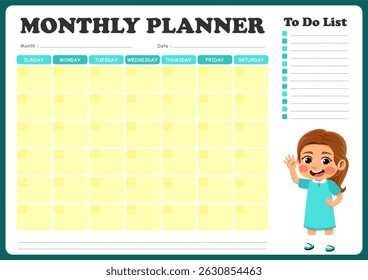 monthly schedule with illustrations of small children. suitable for children to use in organizing monthly schedules