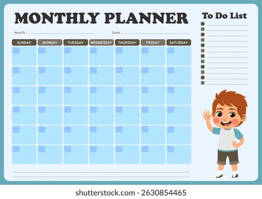 monthly schedule with illustrations of small children. suitable for children to use in organizing monthly schedules