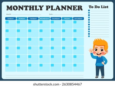 monthly schedule with illustrations of small children. suitable for children to use in organizing monthly schedules
