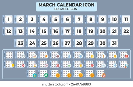 Monthly schedule template marked with icons to indicate special days for march