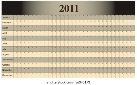 Monthly Scheduling Calendar with weekends identified by red numbers.