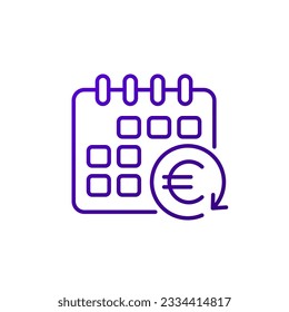 monthly subscription auto-renewal line icon with euro