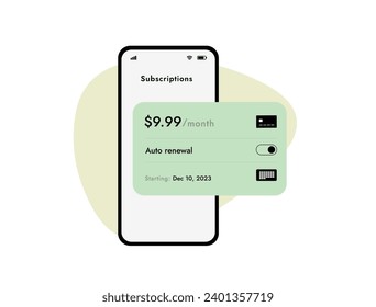 Monthly Subscription Auto-Renewal payment, renewal fee program. Calendar and subscription automatic renewal interface. Recurring subscription management software. Subscription revenue model icon
