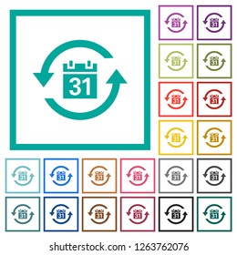 Monthly subscription flat color icons with quadrant frames on white background