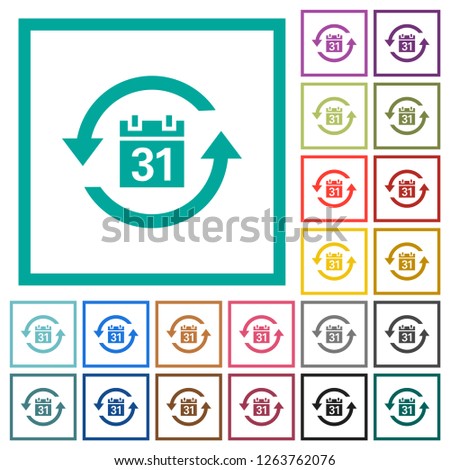 Monthly subscription flat color icons with quadrant frames on white background