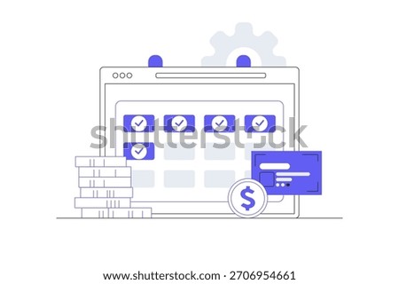 Monthly subscription payment. Calendar with a monthly payment date. Flat Cartoon Vector Illustration, icon Stylish abstract design landing page web