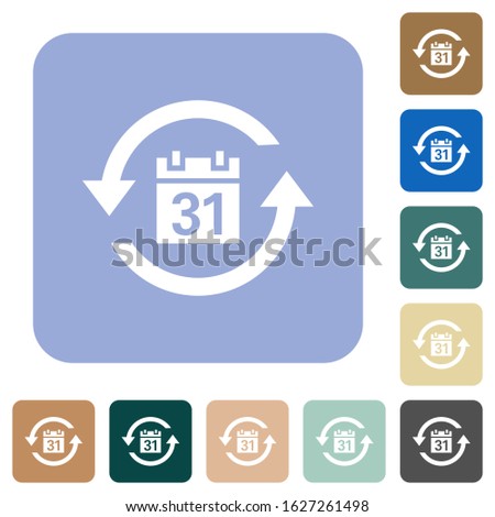Monthly subscription white flat icons on color rounded square backgrounds