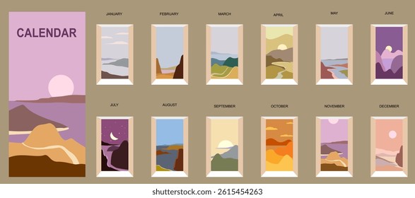 Monthly template Calendar landscape natural background