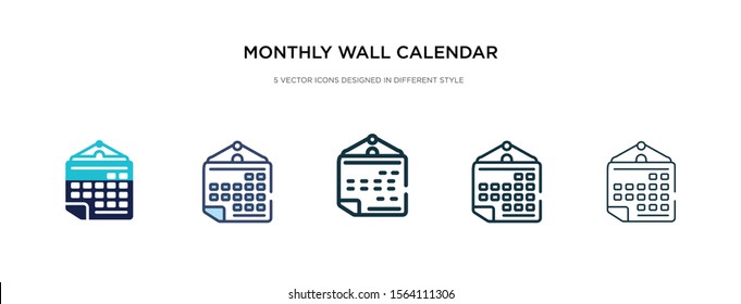 monthly wall calendar icon in different style vector illustration. two colored and black monthly wall calendar vector icons designed in filled, outline, line and stroke style can be used for web,