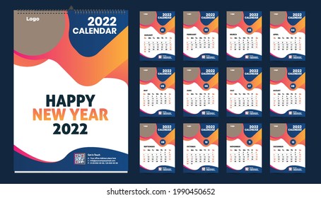 Monthly wall calendar template design for 2022 year. Week Starts on Sunday. Planner diary with Place for Photo.