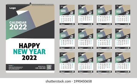 Monthly wall calendar template design for 2022 year. Week Starts on Sunday. Planner diary with Place for Photo.