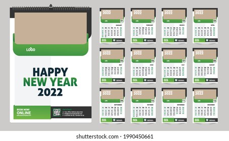 Monthly wall calendar template design for 2022 year. Week Starts on Sunday. Planner diary with Place for Photo.