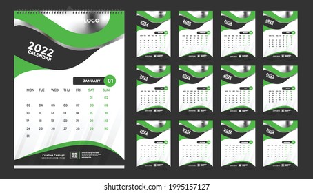 Monthly wall calendar template design for 2022, year. Week starts on Sunday. Planner diary with Place for Photo.