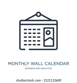 Monatswandkalender für dünne Linie Symbol. Datum, Kalender-Linearsymbole aus Business- und Analytics-Konzept isolierte Rahmenzeichen. Vektorgrafik-Symbol-Element für Webdesign und Apps.