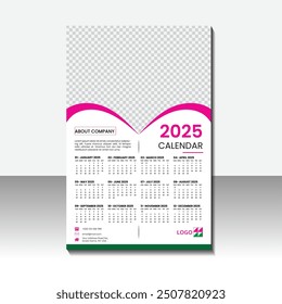 Monthly wall and desk  calendar template for 2025 year. Wall calendar in a minimalist design. Week Starts on Sunday. Planner for 2025 year.