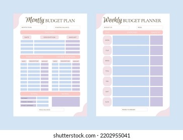 Monthly and weekly budget planner, planner in bright colors