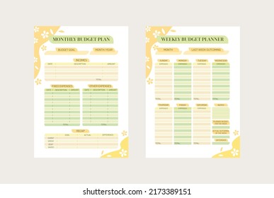 Monatlicher und wöchentlicher Haushaltsplaner. Cute-Finance-Planer-Vorlage mit abstrakten Details. Vektorgrafik