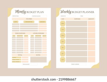 Monthly and weekly budget planner, planer in pastel colors