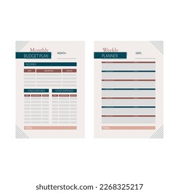 Monthly and weekly budget planner in serious style