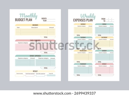 Monthly weekly budget planner template for financial plan vector