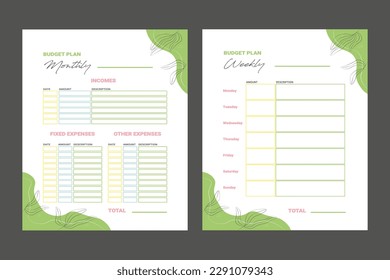 	
Monthly and weekly finance green planner	