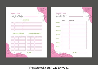 	
Monthly and weekly finance pink planner	