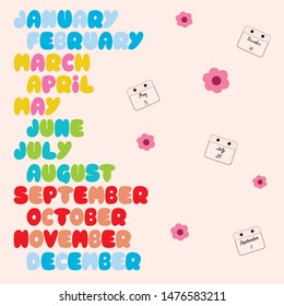 Months. Colored Hand lettering. Vector art.