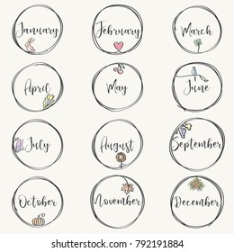 Months Illustrated Calendar - vector eps10