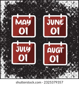 Months May to August Calendar theme halloween template vector