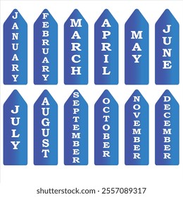 Months names of the year on the background of an colorful gradient  Art. Set of colorful month names phrases. Editable Vector stock illustration.