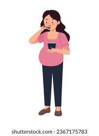 months pregnant woman eating illustration isolated