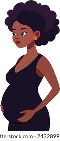 Months pregnant woman holds belly illustration isolated