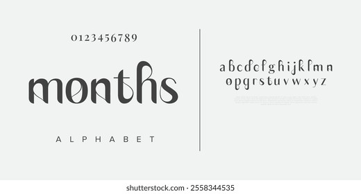 Months typography beauty fashion elegant minimalist serif italic fonts decorative wedding vintage retro logos. Minimal luxury font alphabet logo. Vector illustration