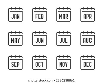 Сalendar months vector line icons. Date, Schedule and Timetable outline icon set.