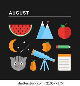 Months of the year: August. Vector illustration for calendar 