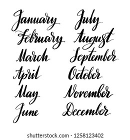 Months of the year by hand. Hand drawn creative calligraphy and brush pen lettering, design for calendars, posters, cards, and invitations