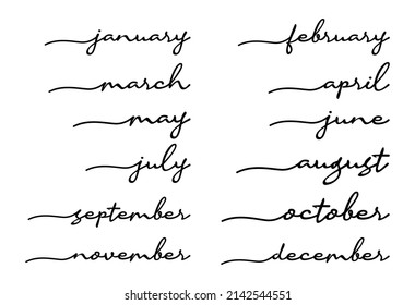 Months of The Year Handwriting Black Lettering Calligraphy. January, February, March, April, May, June, July, August, September, October, November, December. Calligraphy For Calendar Organizer Station