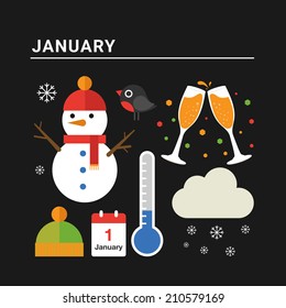 Months of the year: January. Vector illustration for calendar