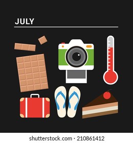 Months of the year: July. Vector illustration for calendar 
